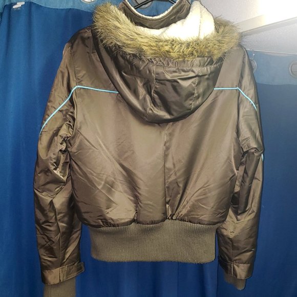 Groggy Brown and Turquoise Bomber style Coat - Picture 1 of 8